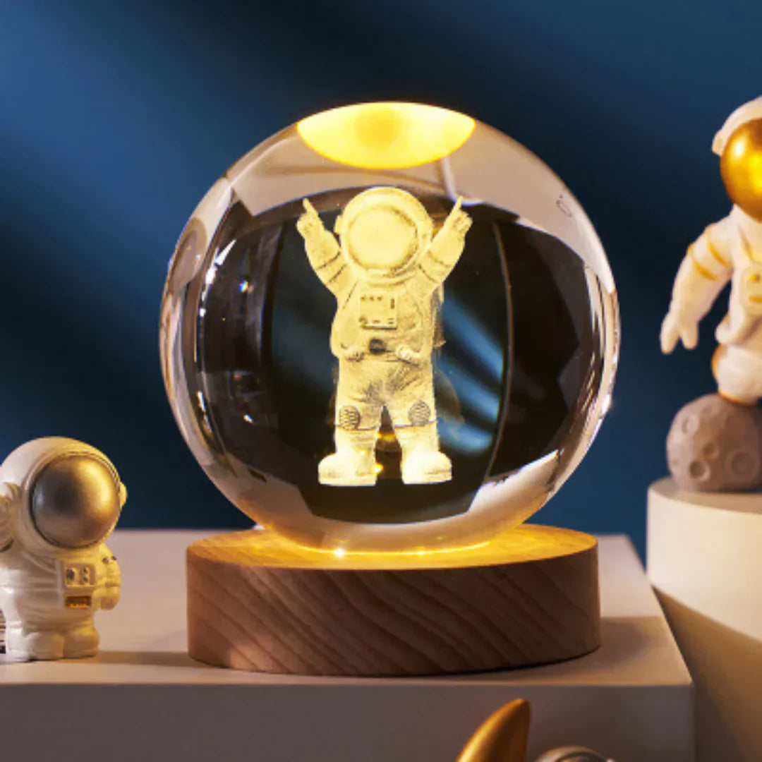 Esfera luna , saturno , galaxia , astronauta - 3D con base luz led , giro 360 grados tactil