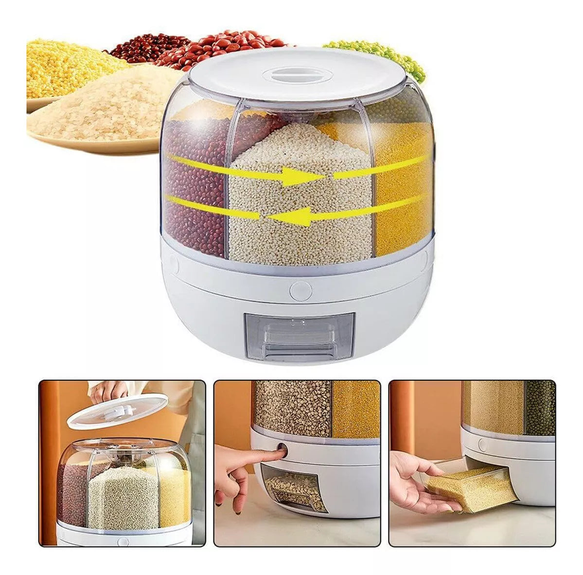Dispensador De Alimentos Giratorio De 360 Grados Con 6 Divisiones