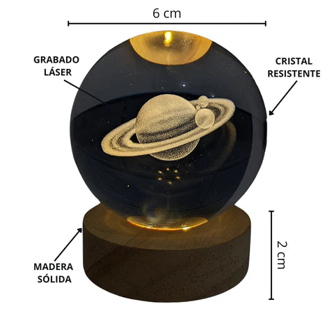 Esfera luna , saturno , galaxia , astronauta - 3D con base luz led , giro 360 grados tactil