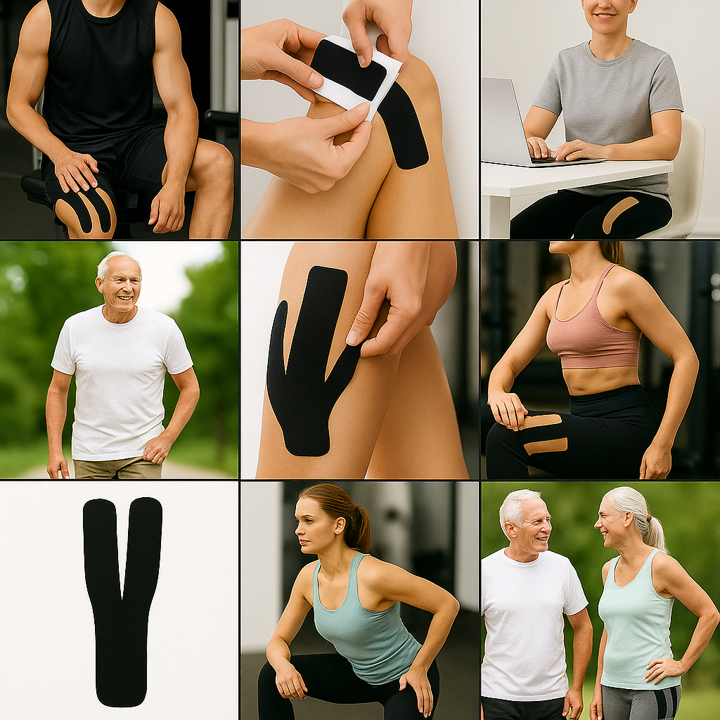 Cinta de kinesiología precortada para rodillas paquete x10