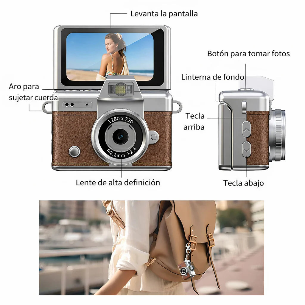 PixelKey mini camara retro con pantalla inclinable