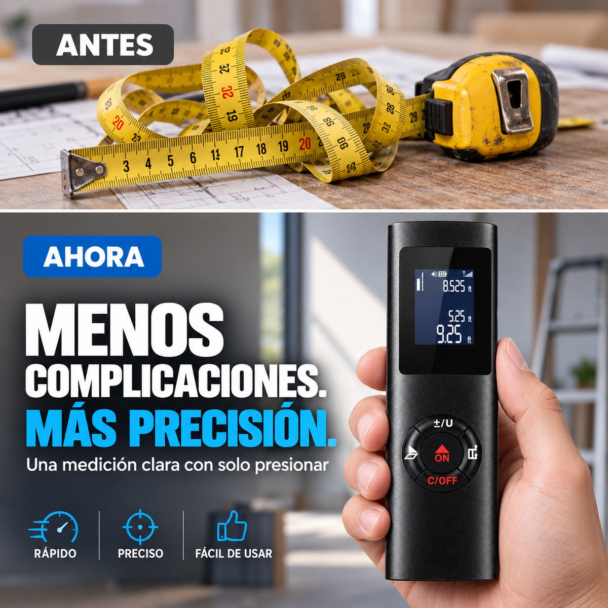 Metro Láser Inteligente y Recargable